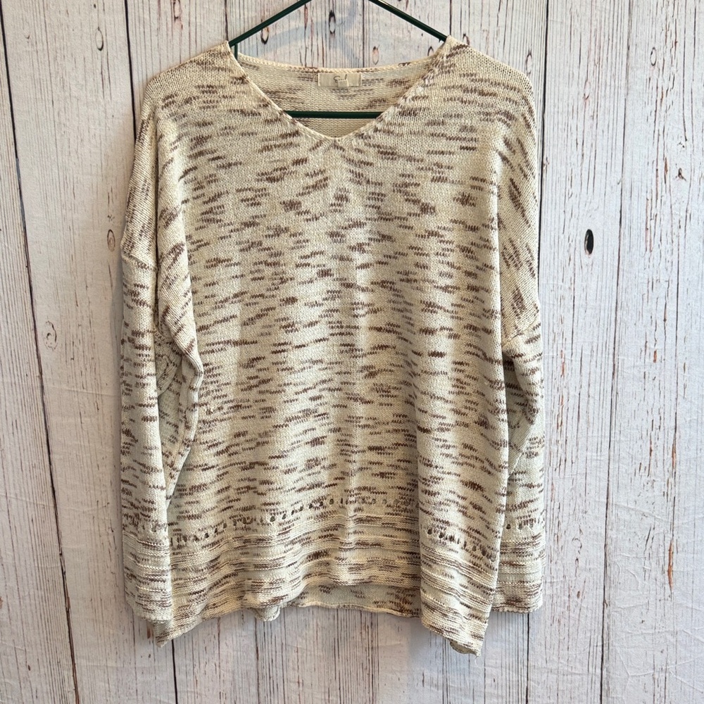 Easel Cream and Brown Crew Neck Sweater